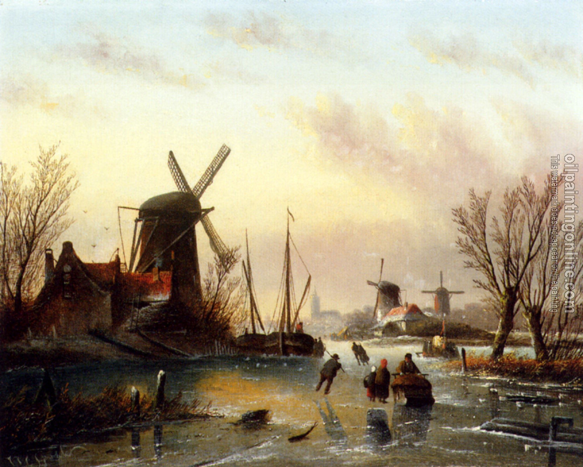 Jan Jacob Coenraad Spohler - A Frozen River Landscape